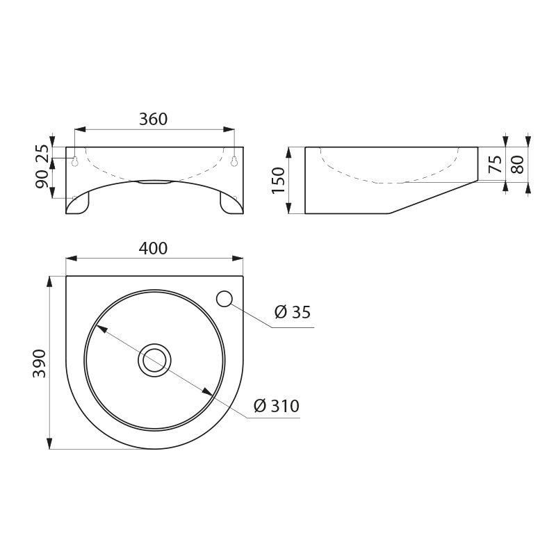 COTE_123400 | Vitrine Banyo Lave-mains PMR XS avec trou de robinetterie Montbéliard 0