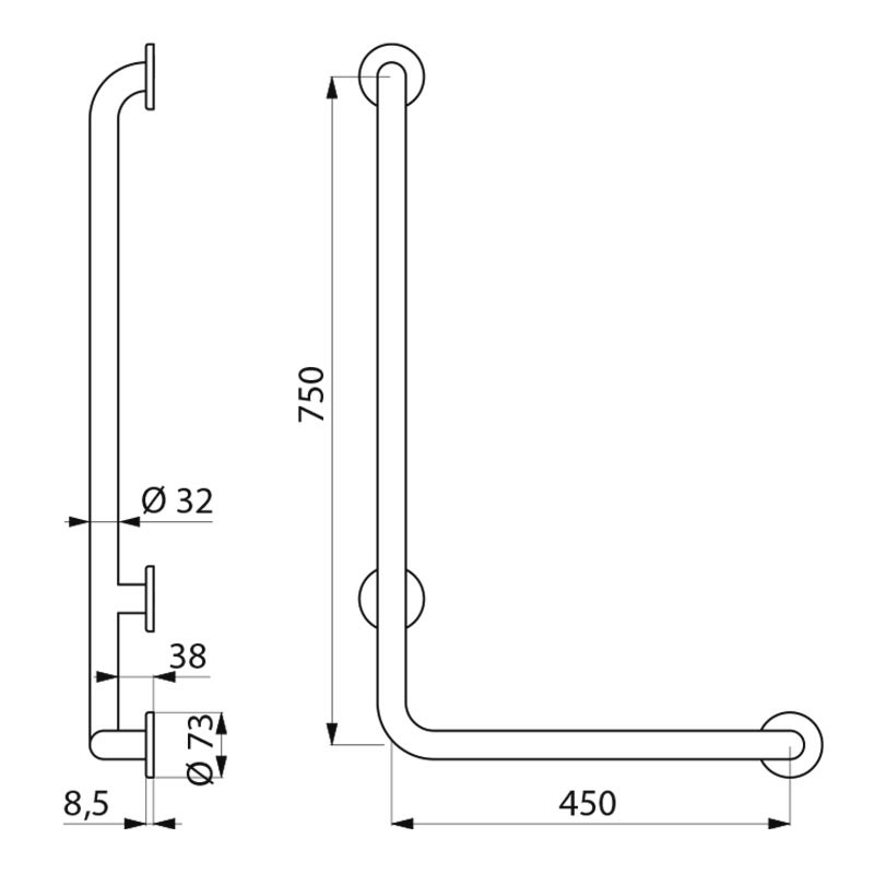 Barre de maintien en L Nylon blanc antibactérien, H. 750 mm Riedisheim 0