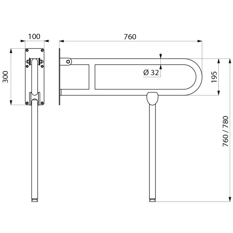 Barre de maintien rabattable avec béquille Basic blanc, L. 760 mm Rixheim 0