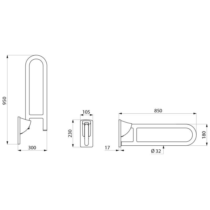 Barre de maintien rabattable Nylon blanc antibactérien, L. 850 mm Saint-Louis 0