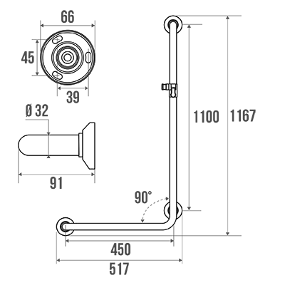 2 6 | Vitrine Banyo Barre d’appui en L à droite et gauche Classic 381538 Belfort 0