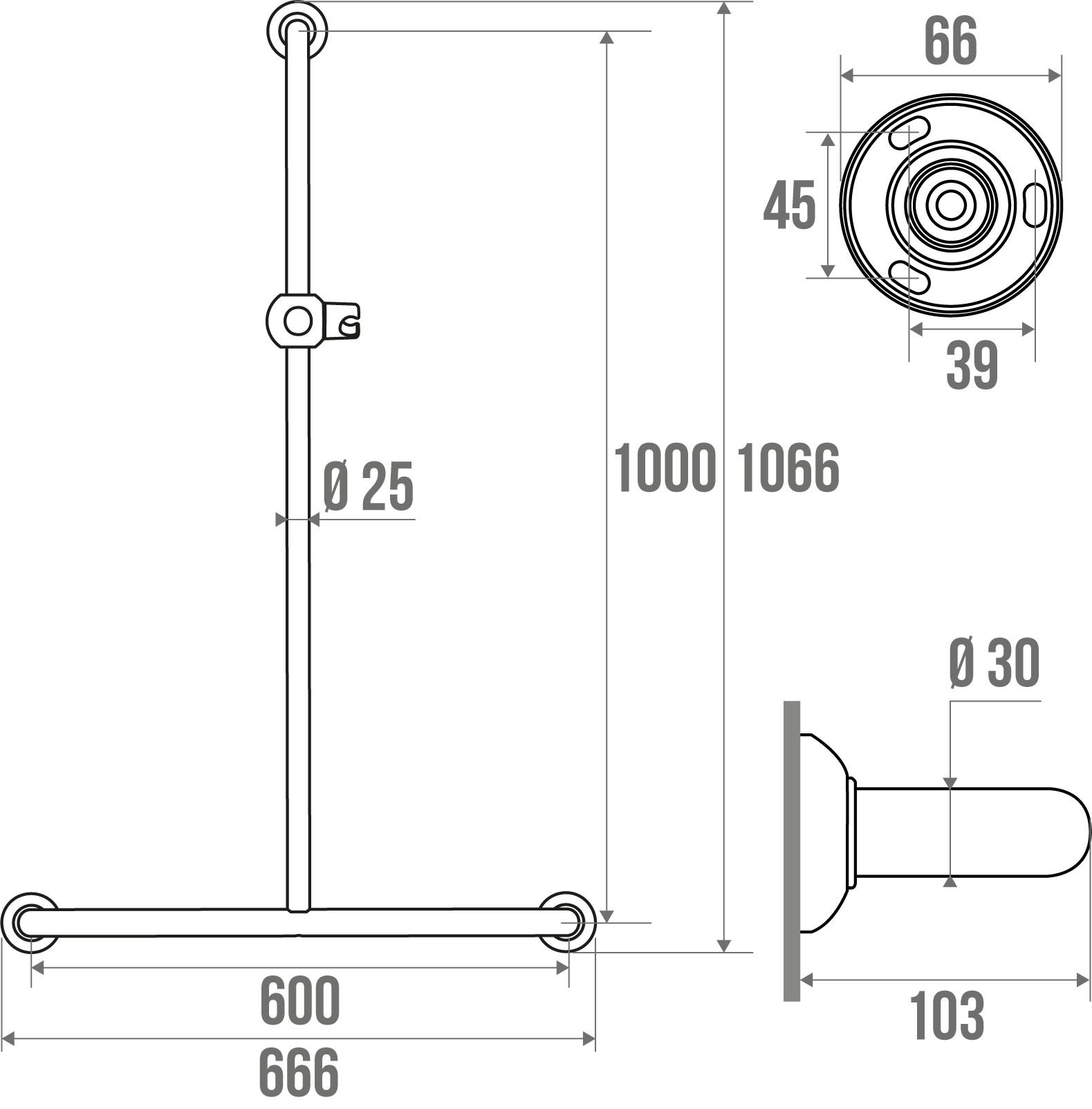 Barre d&#8217;appui en T Epoxy blanc+ additif antibactérien Classic 490340 Illzach 0