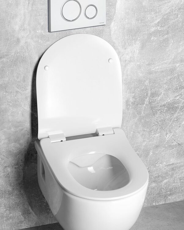 BRILLA WC mural sans bord blanc avec réservoir dissimulé et bouton Schwab, blanc Riedisheim