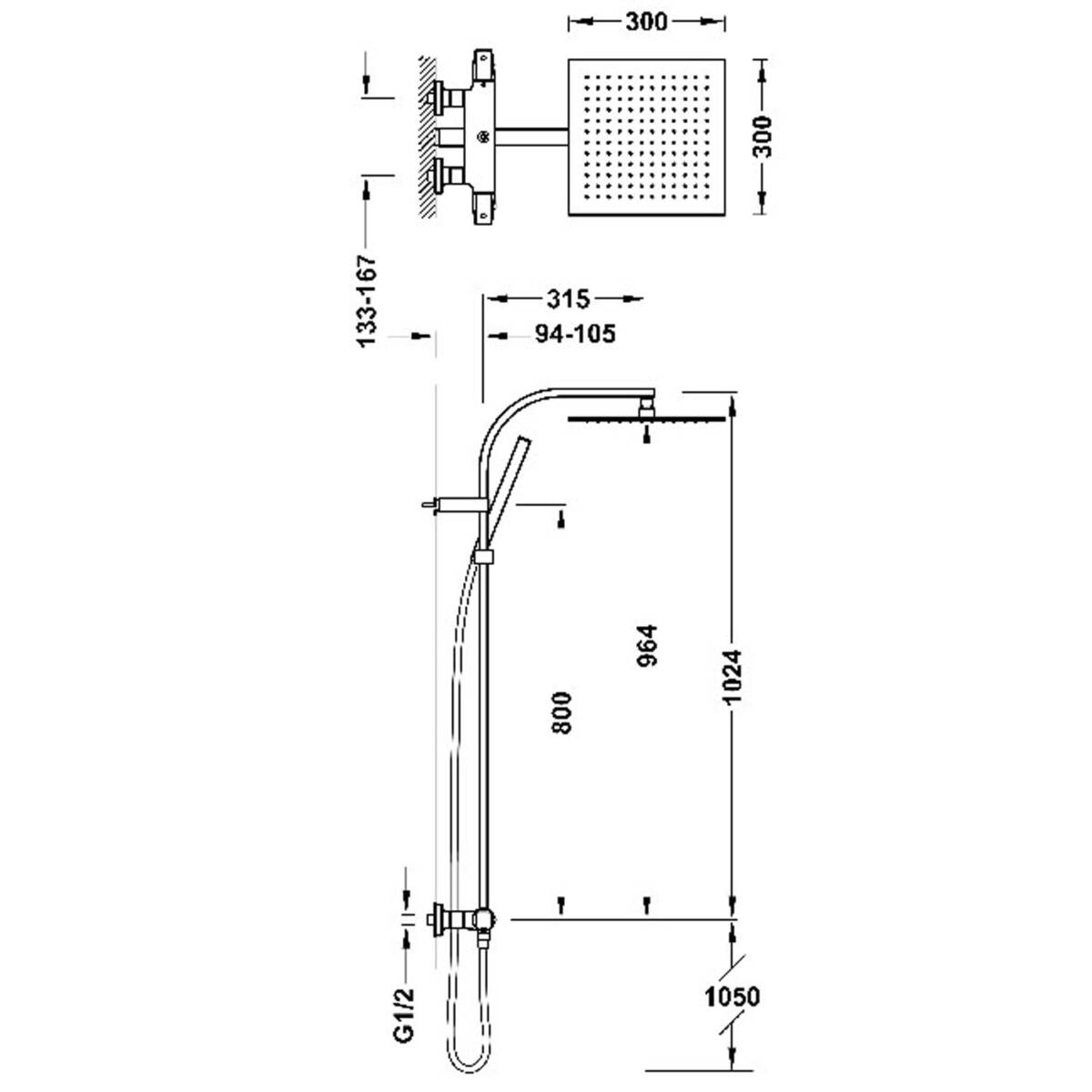Colonne de douche thermostatique OVER-WALL carré-rond noir bronze 19039305KMB Kingersheim 0