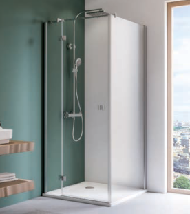 ESPIRA porte pivotante avec partie fixe pour niche et avec paroi latérale. Riedisheim
