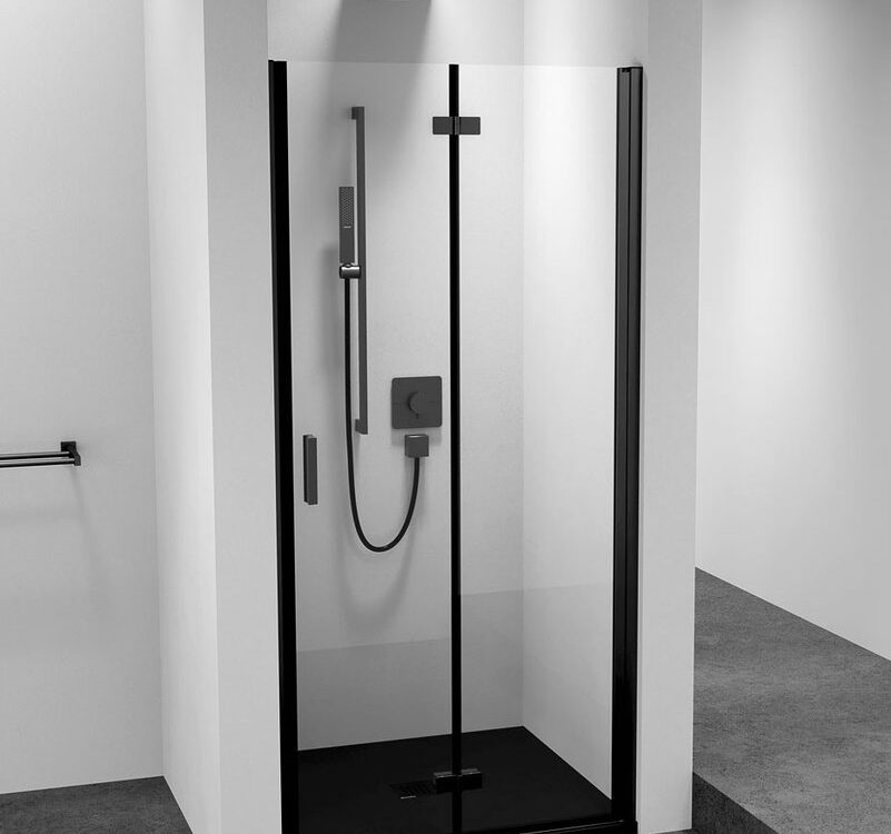 Porte de douche en alc&ocirc;ve ZOOM BLACK 800 mm, verre transparent, droite Guebwiller