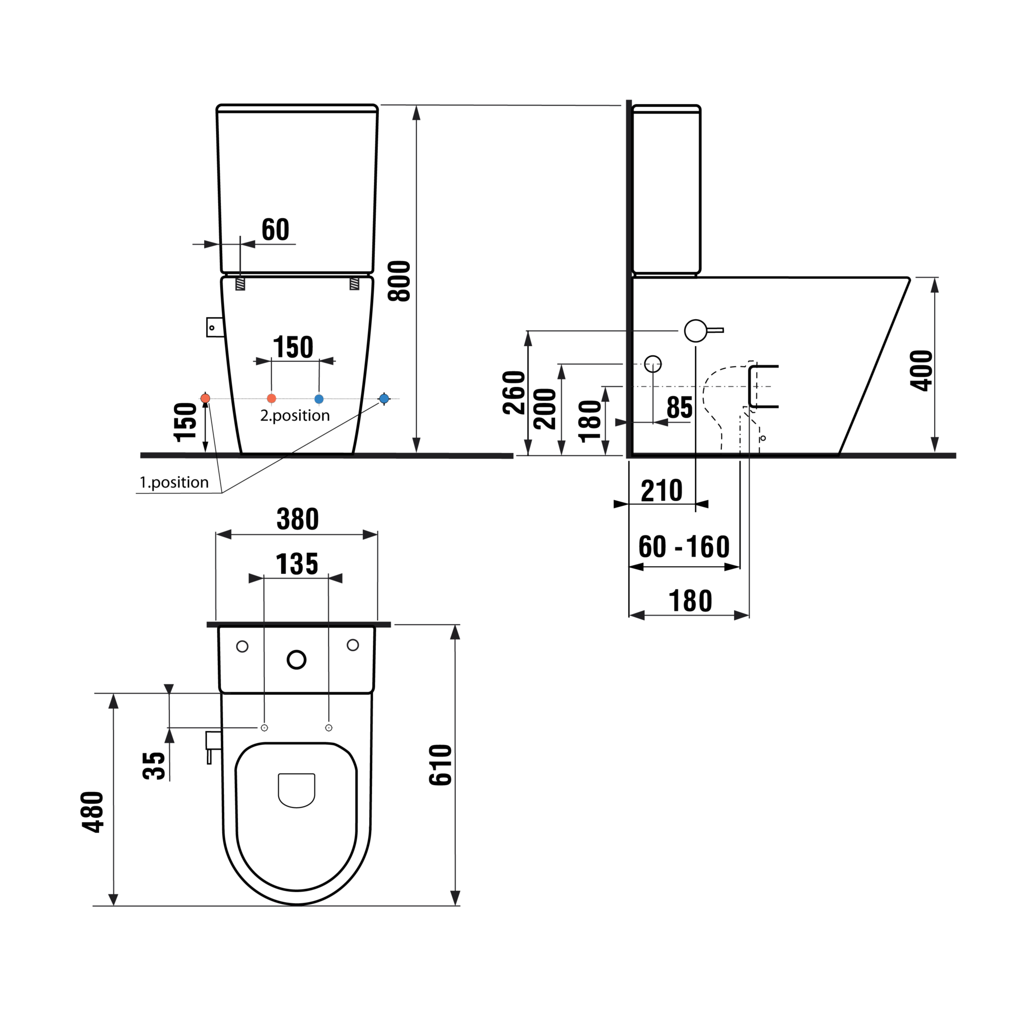 Toilettes monobloc PACO CLEANWASH avec robinet et douchette bidet, siphon en S/P, blanc Kingersheim 0