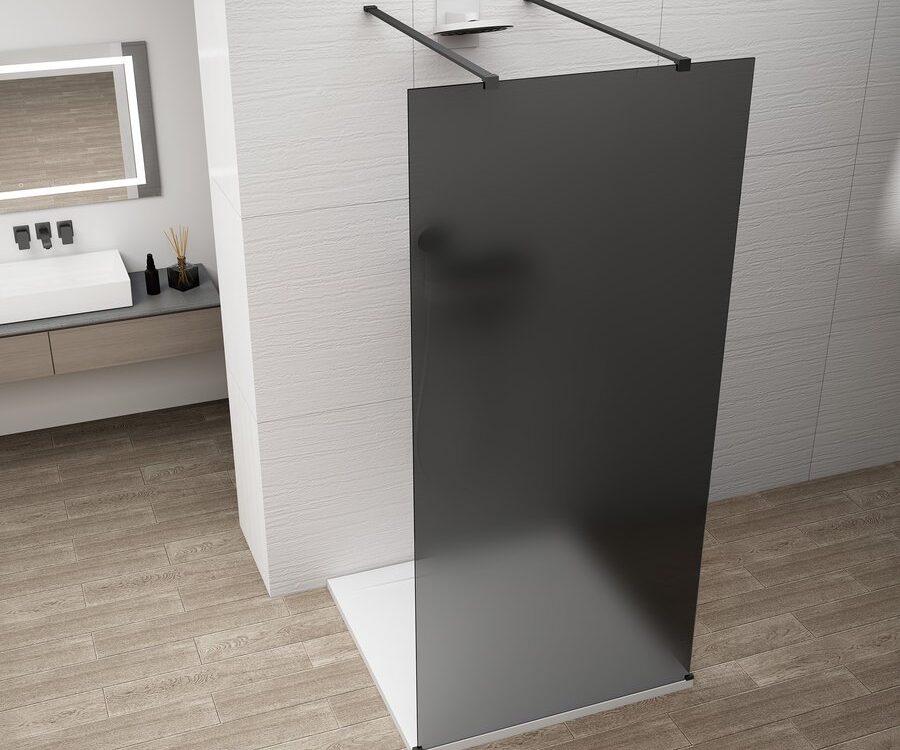ESCA BLACK MATT Panneau de douche monobloc en verre, autoportant, verre fumé, 1400 mm Belfort