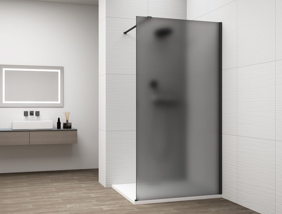 ESCA BLACK MATT Panneau de douche monobloc en verre, montage mural, verre fum&eacute; mat, 1100 mm Guebwiller