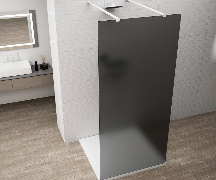 ESCA BLANC MAT Panneau de douche monobloc en verre, autoportant, verre fum&eacute;, 1500 mm Audincourt