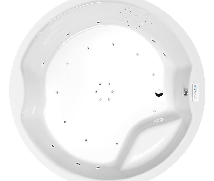 Baignoire balnéo ROYAL ROUND, 172 x 172 x 49 cm, Highline Hydro-Air, chromée Guebwiller