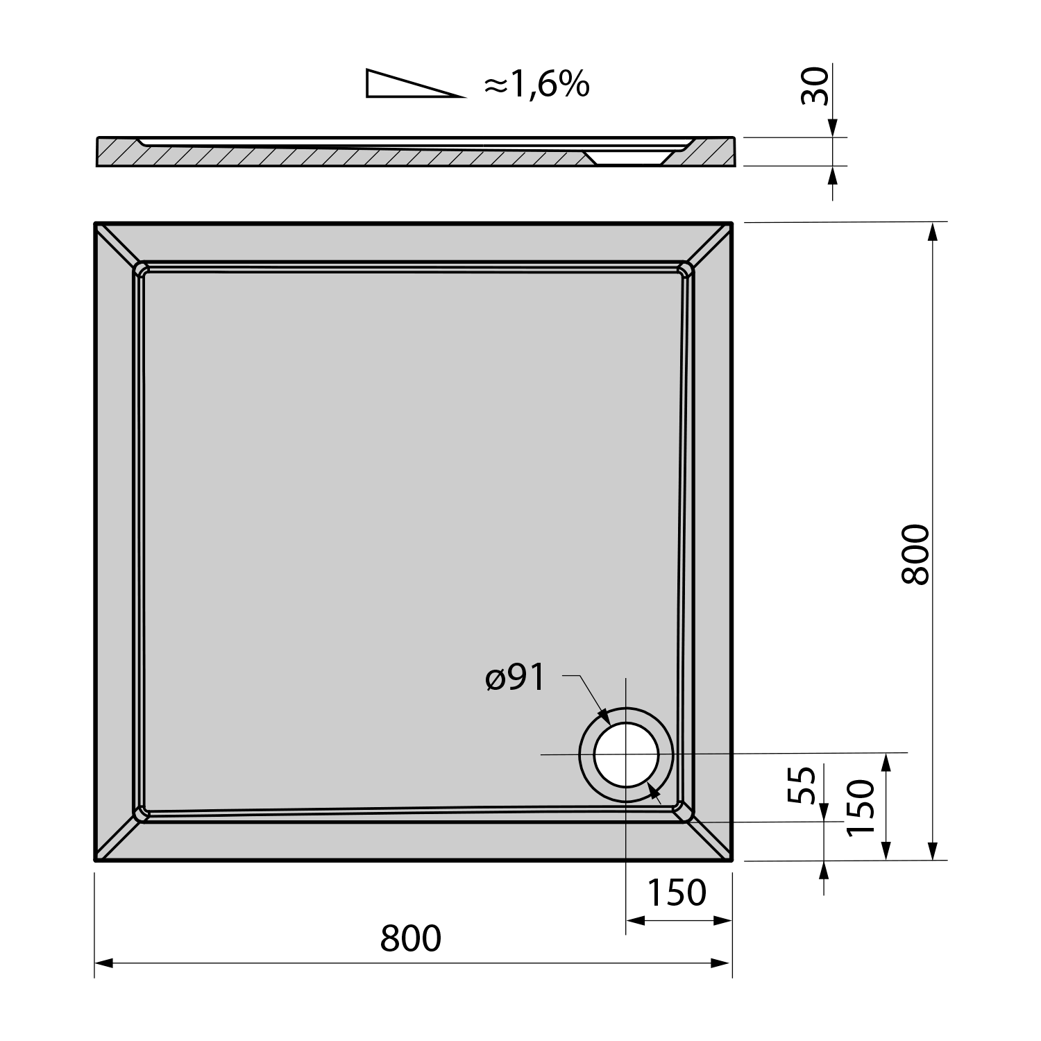 Receveur de douche carré AURA en marbre coulé 80 x 80 cm, blanc Illzach 0