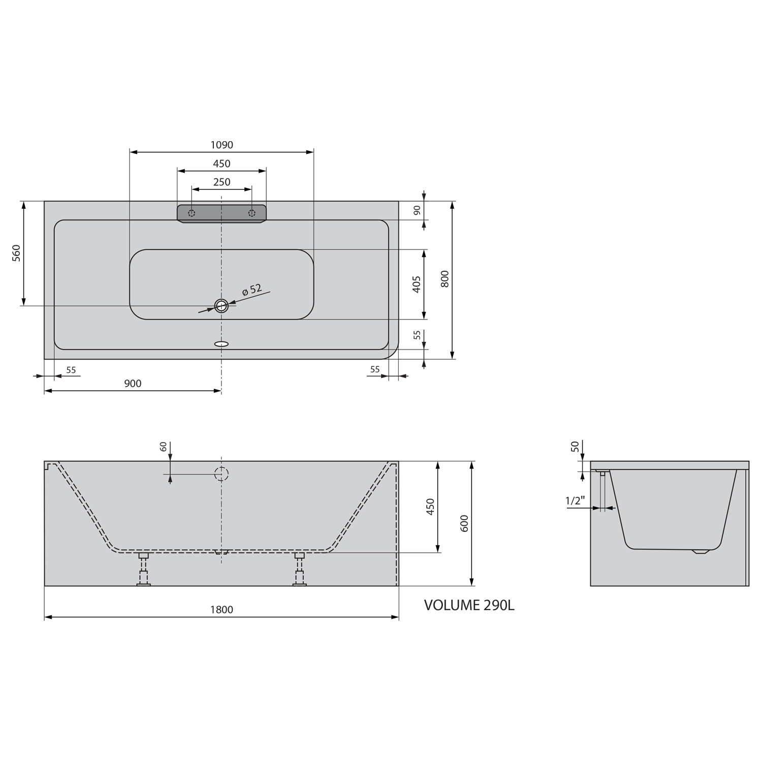 Baignoire rectangulaire CASCATA L MONOLITH 180 x 80 x 60 cm, bec cascade blanc Kingersheim 0