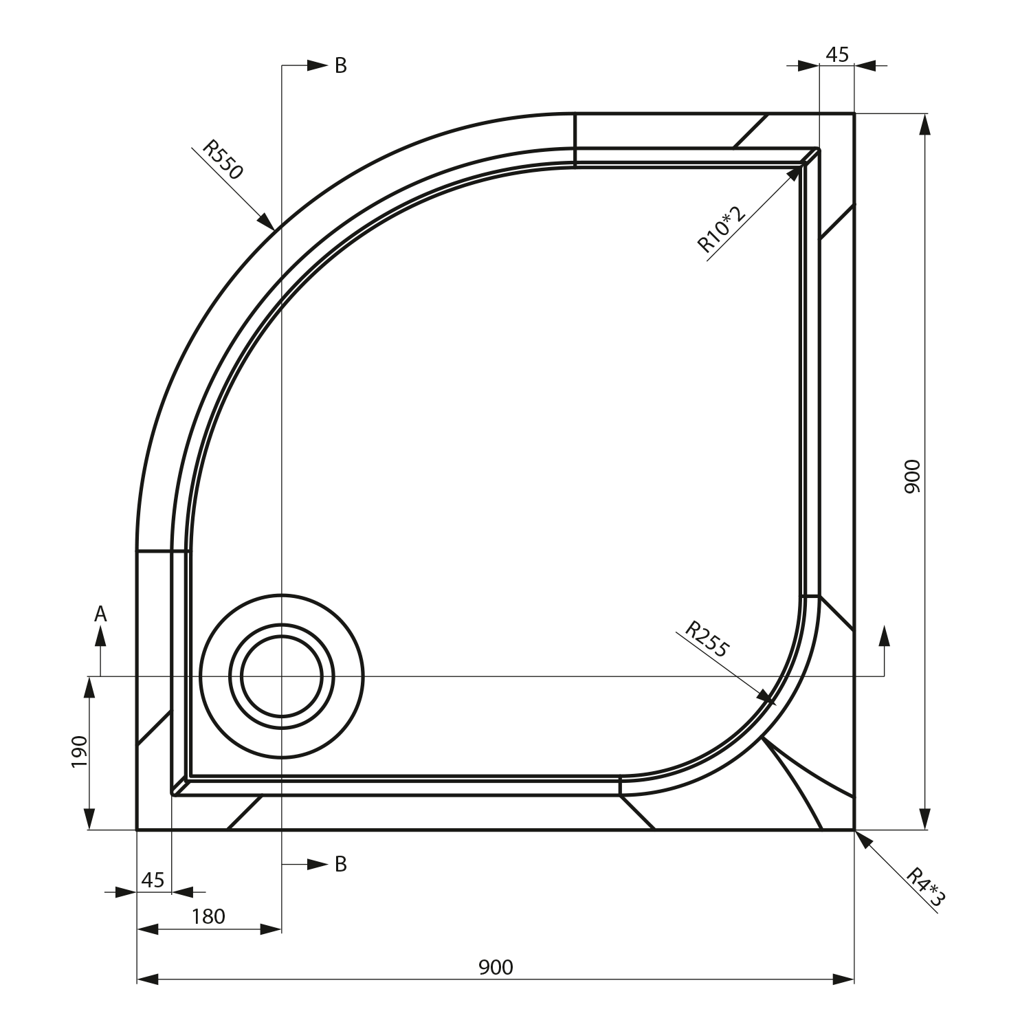 10.1 1 | Vitrine Banyo Receveur de douche ERIKA Quadrant en marbre coulé 90 x 90 cm, R550, blanc Saint-Louis 0