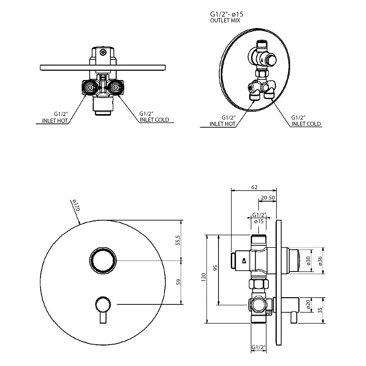 Robinet de douche encastré à fermeture automatique TEMPOR avec contrôle de température, chromé Mulhouse 0