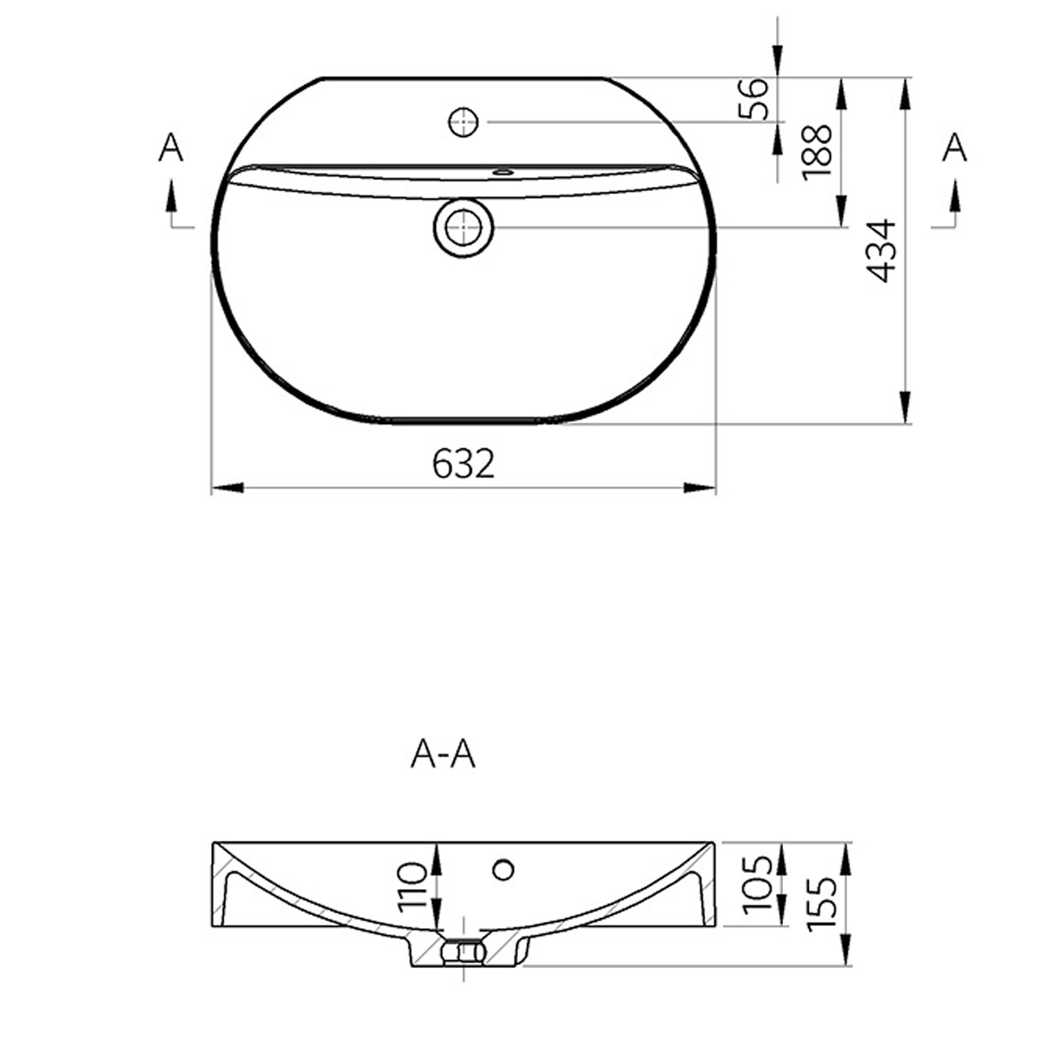 Vasque à poser HELEN en marbre moulé 63x43cm, blanc Wittenheim 0