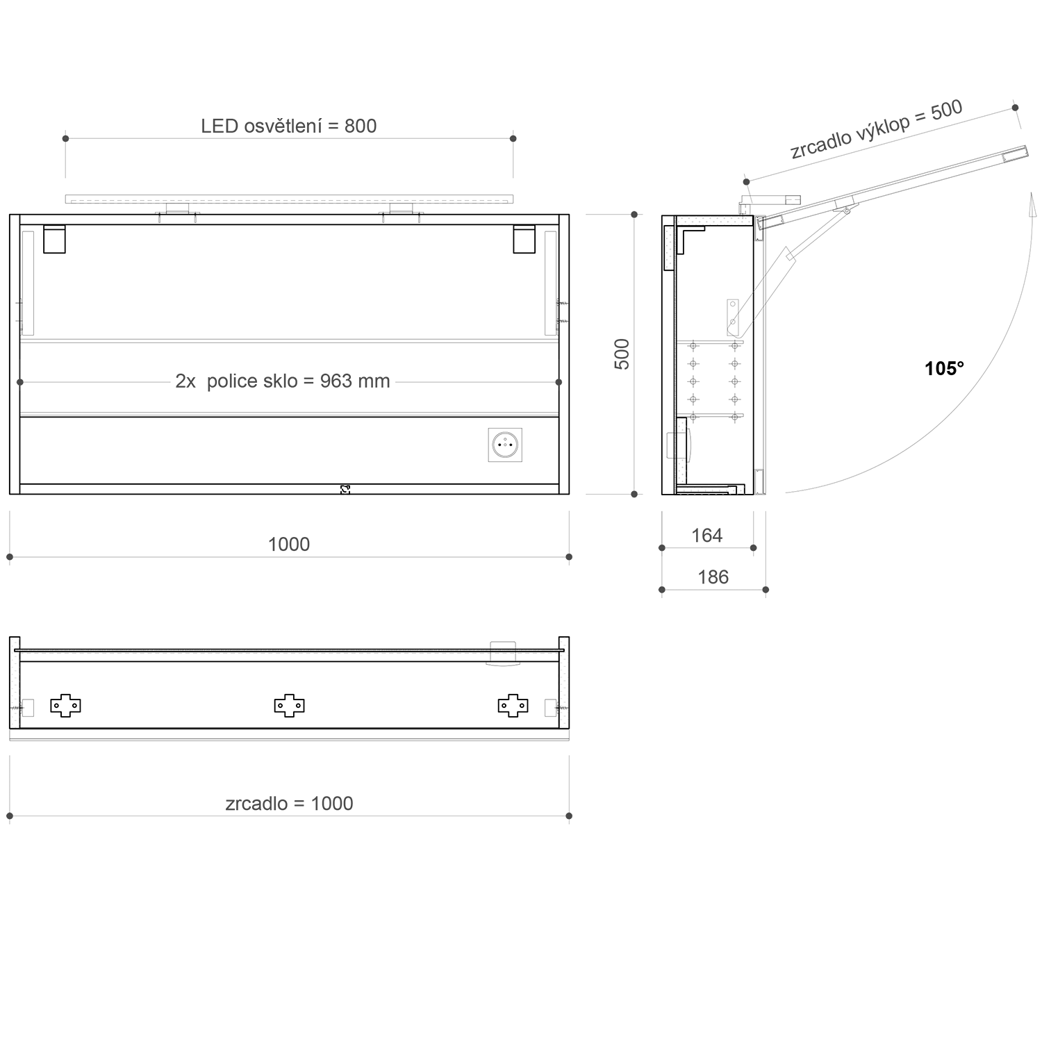 Armoire de toilette CLOE avec éclairage LED, 100 x 50 x 18 cm, pin rustique Audincourt 0