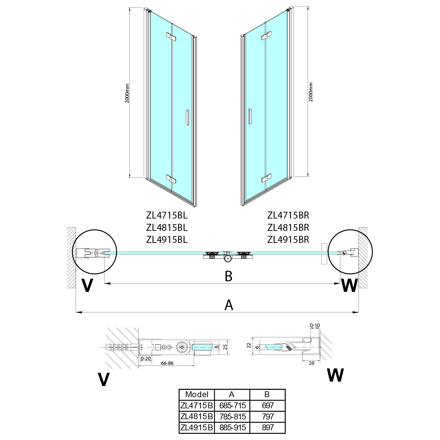 Porte de douche en alcôve ZOOM BLACK 800 mm, verre transparent, droite Guebwiller 0