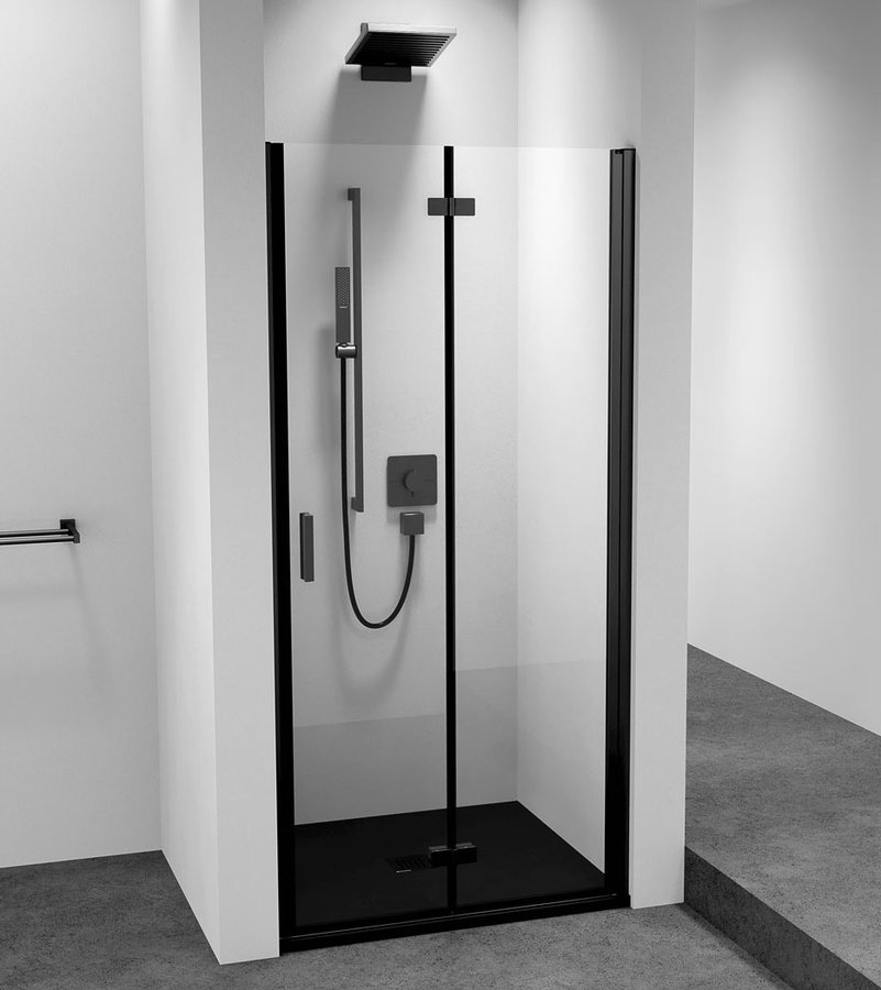Porte de douche en alcôve ZOOM BLACK 800 mm, verre transparent, droite Guebwiller 0
