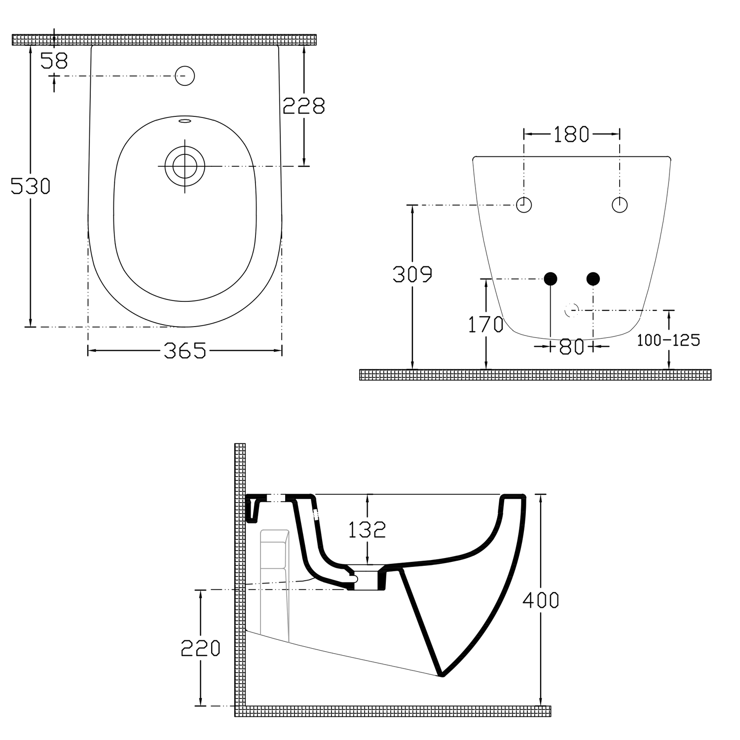 Bidet suspendu INFINITY 36,5x53cm, blanc mat Rixheim 0