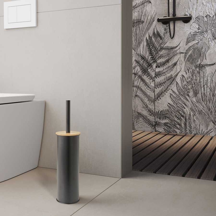 Brosse/porte-brosse WC autoportant KENTA, noir mat/bambou Wittenheim 0