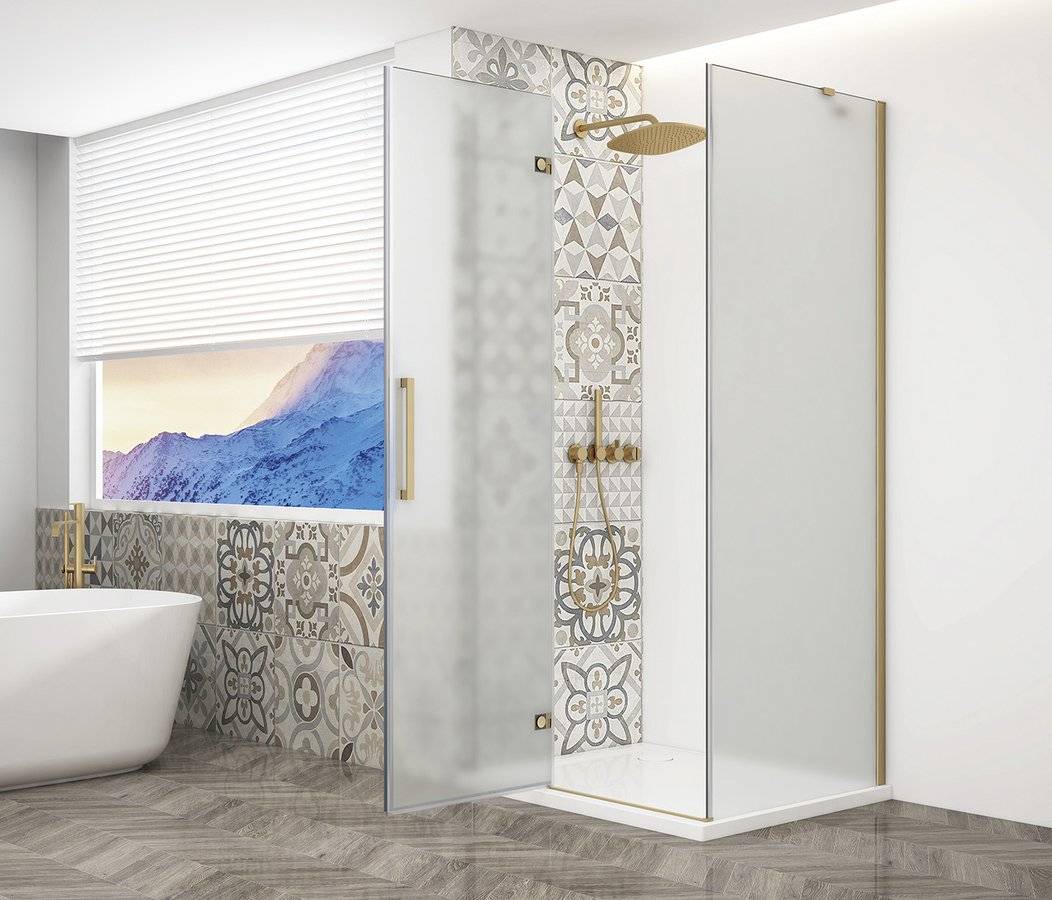 23.2 | Vitrine Banyo Paravent rectangulaire TRINITY GOLD MATT 1000x800mm, verre mat, gauche Mulhouse 0