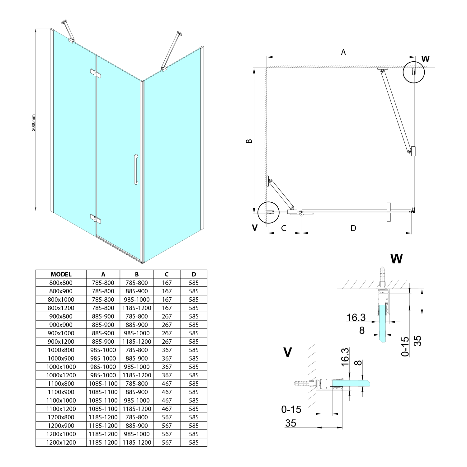 Paravent rectangulaire TRINITY CHROME 1100x800mm, verre transparent, droit Belfort 0