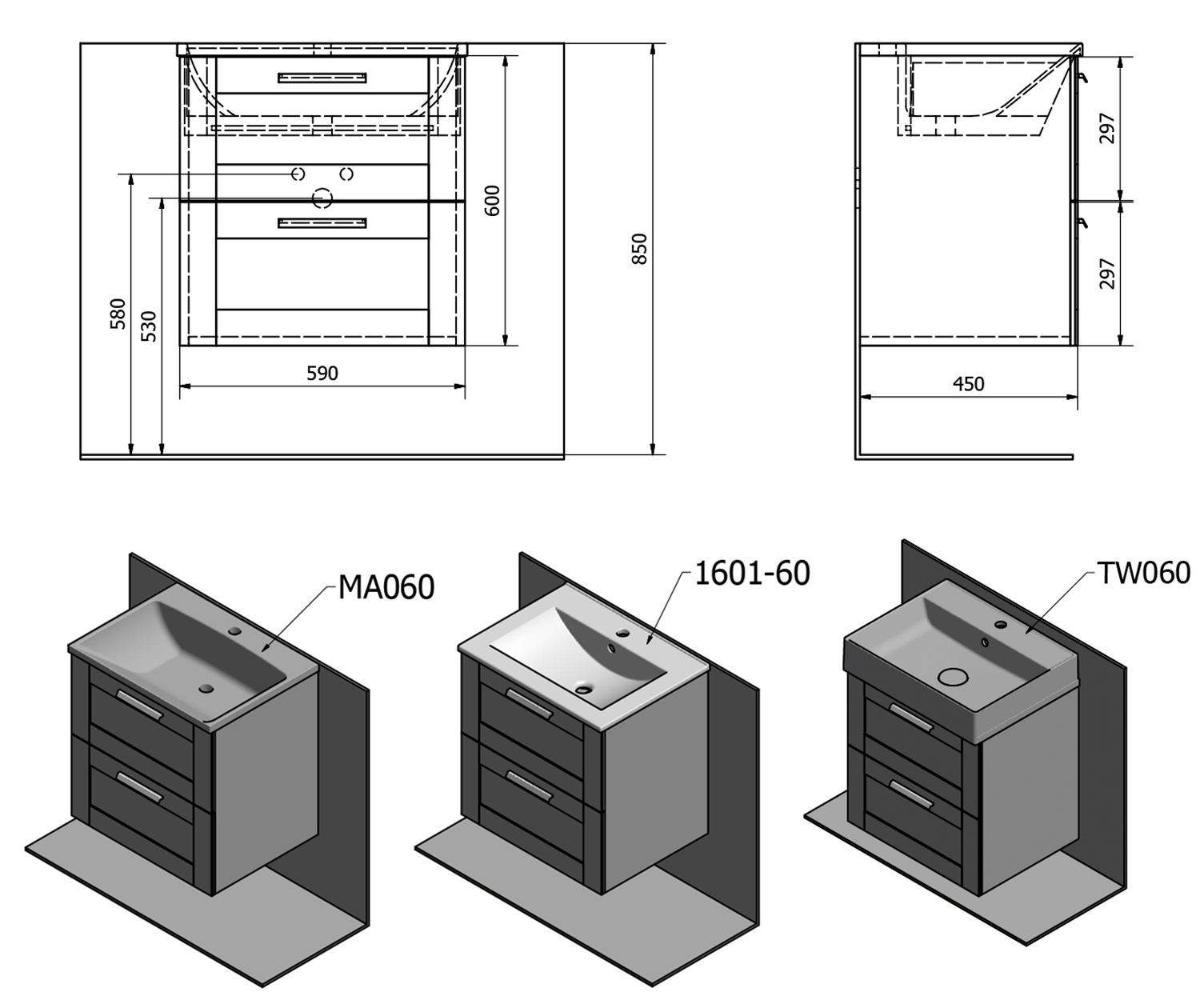 Meuble sous-vasque AMIA 59x60x45cm, chêne Collingwood Saint-Louis 0