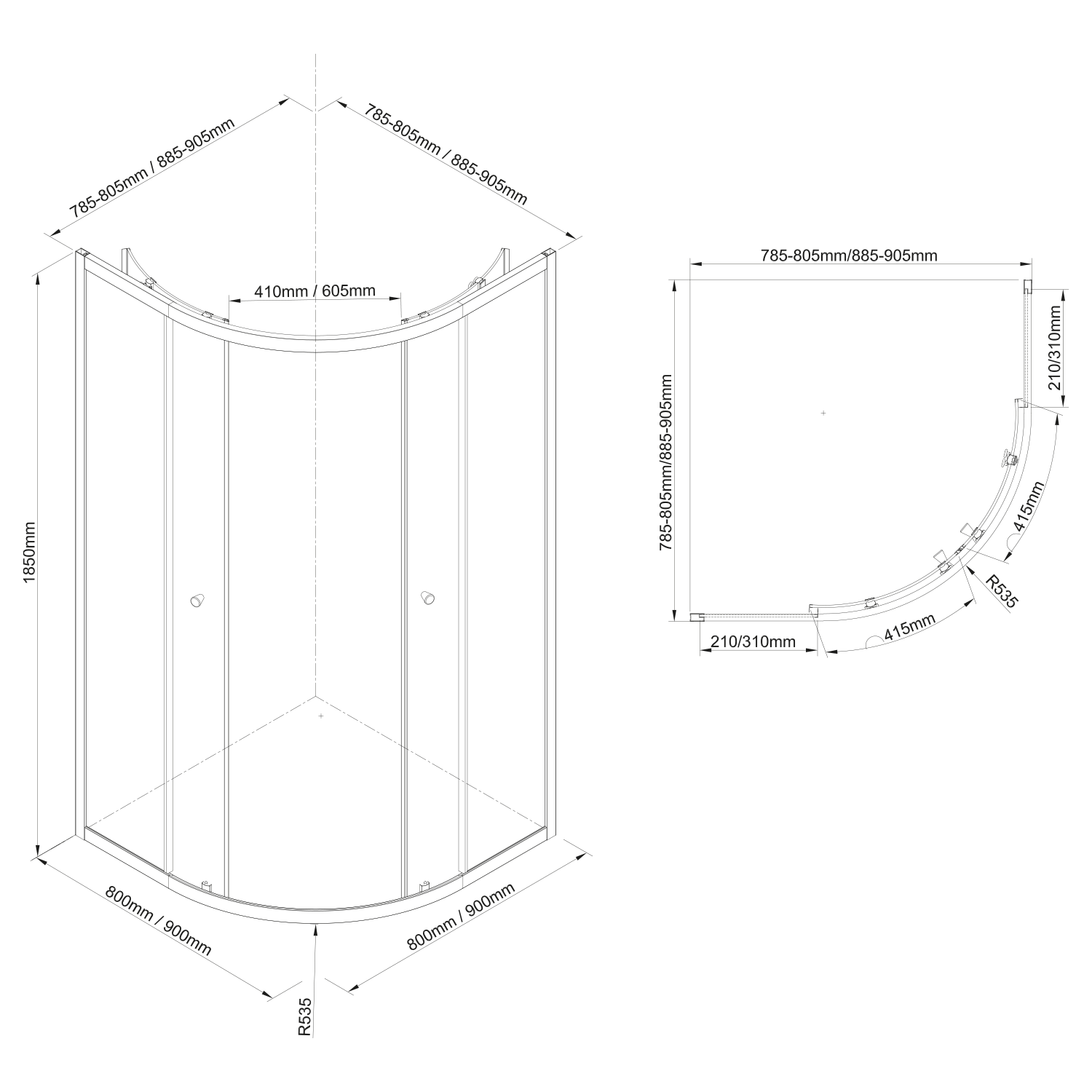Cabine de douche quart de cercle ARLETA BLACK 900 x 900 mm, verre transparent Mulhouse 0