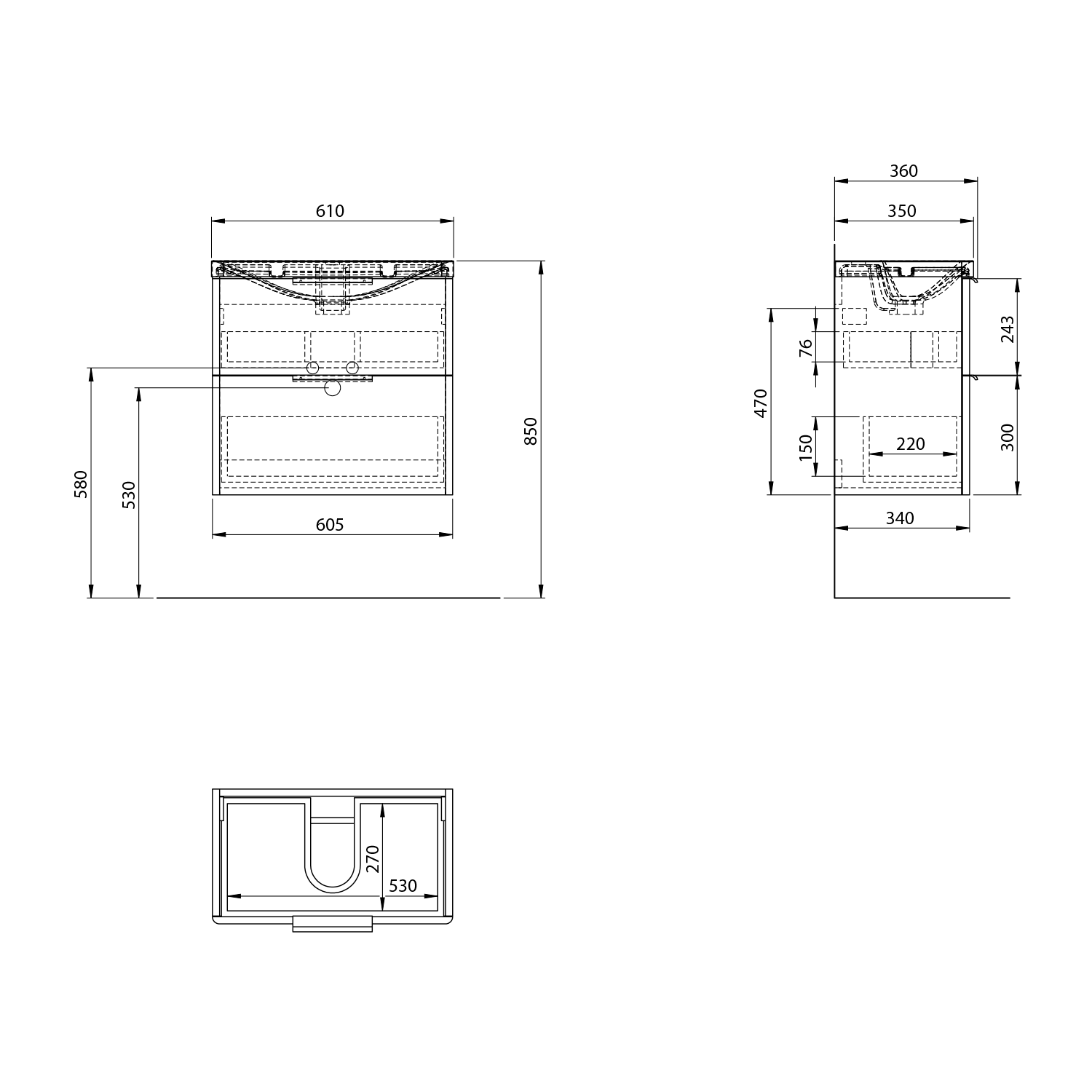 26.2 | Vitrine Banyo Meuble sous-vasque DENEB 60,5x55x34,5cm, blanc mat Guebwiller 0
