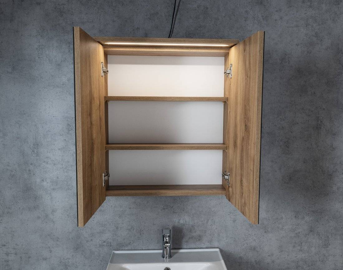 Armoire à miroir LED KAWA STRIP 60x70x22cm, chêne emporio Guebwiller 0