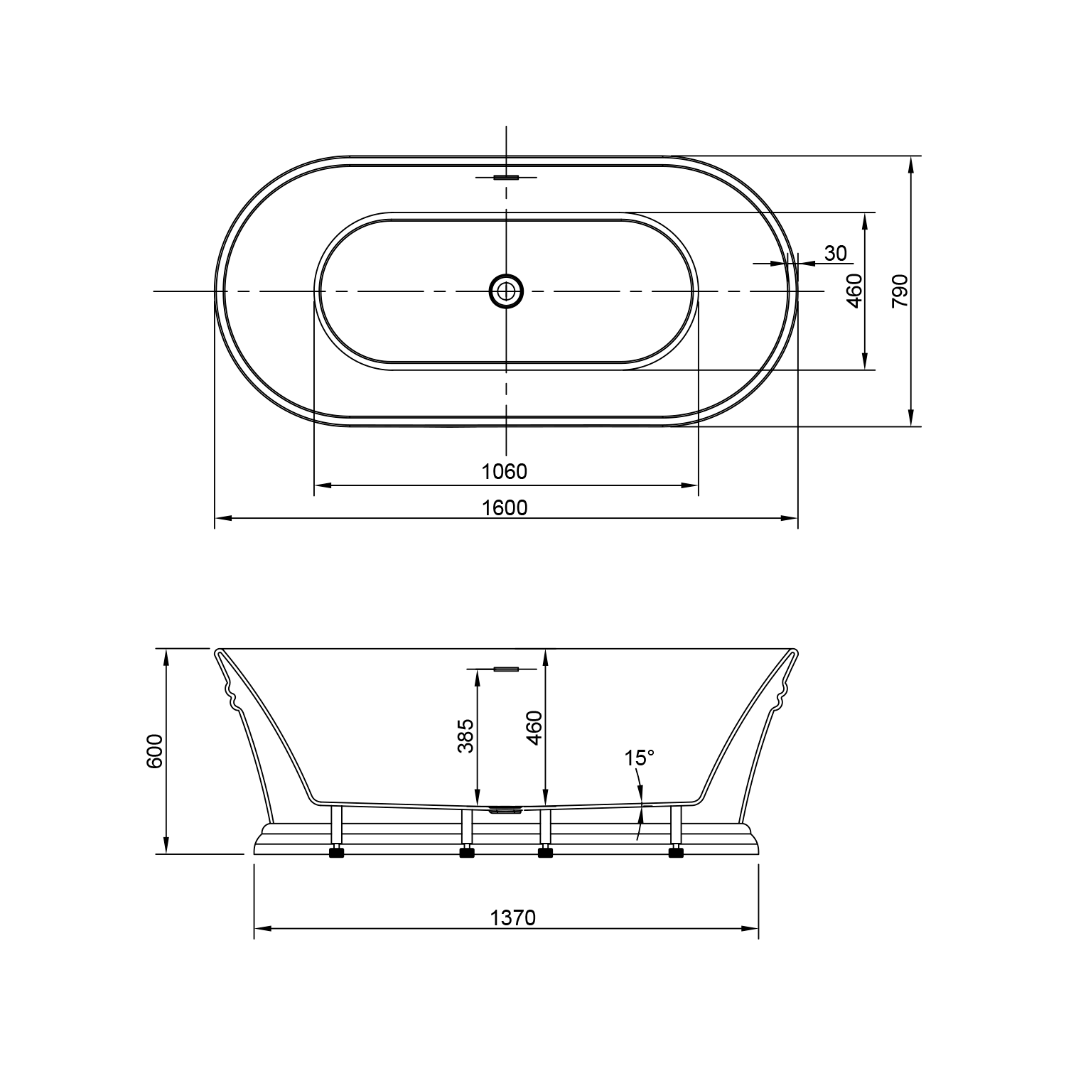 Baignoire îlot ANTIK 160x79cm, blanche Guebwiller 0
