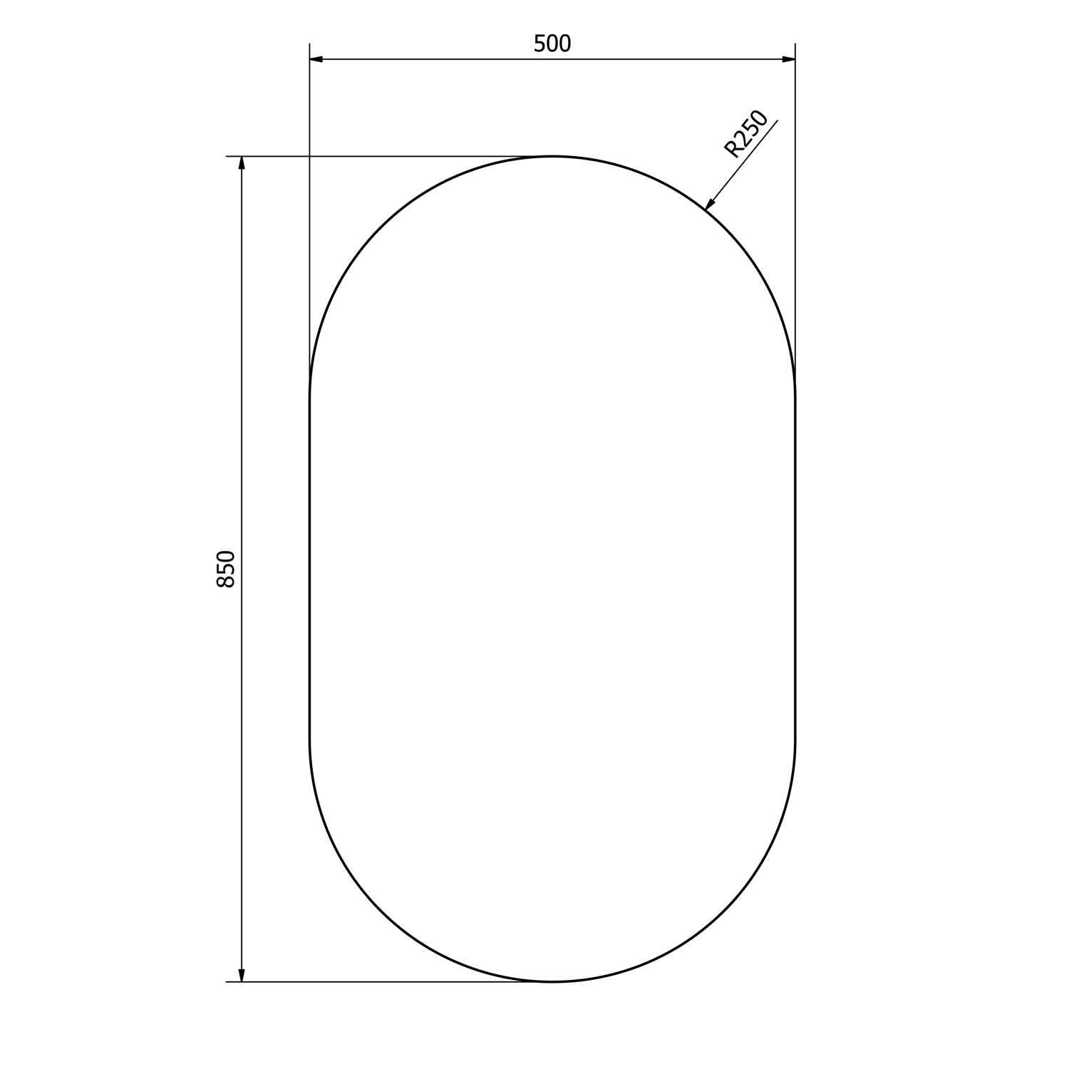 Miroir à bord poli 50x85cm, ovale, sans CU Saint-Louis 0