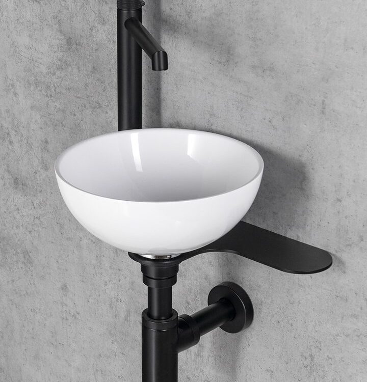 Lavabo TETRIS avec support pour mitigeur sur pied gauche, noir mat Montbéliard