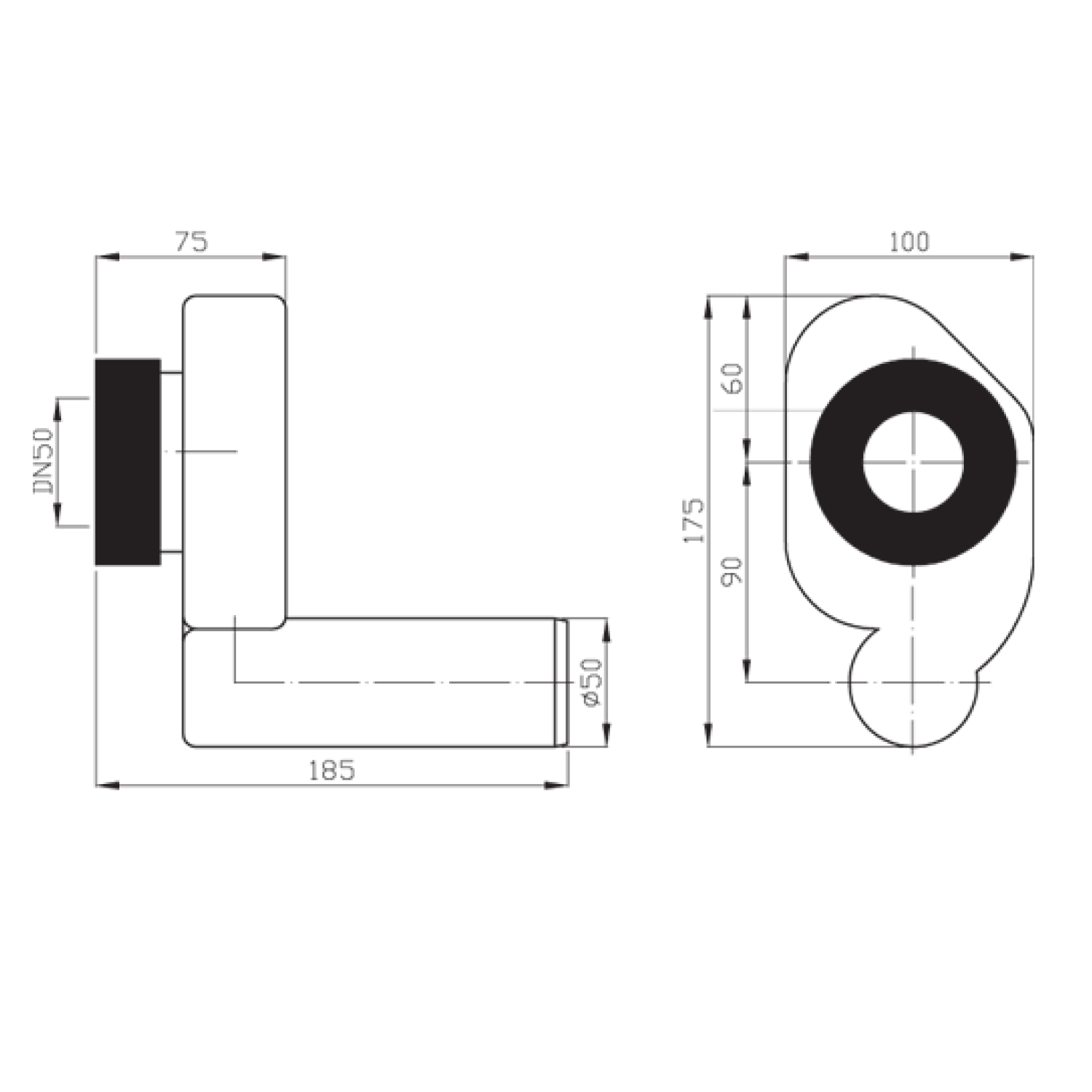 Siphon pour urinoir, bonde cachée, DN50, plastique Mulhouse 0