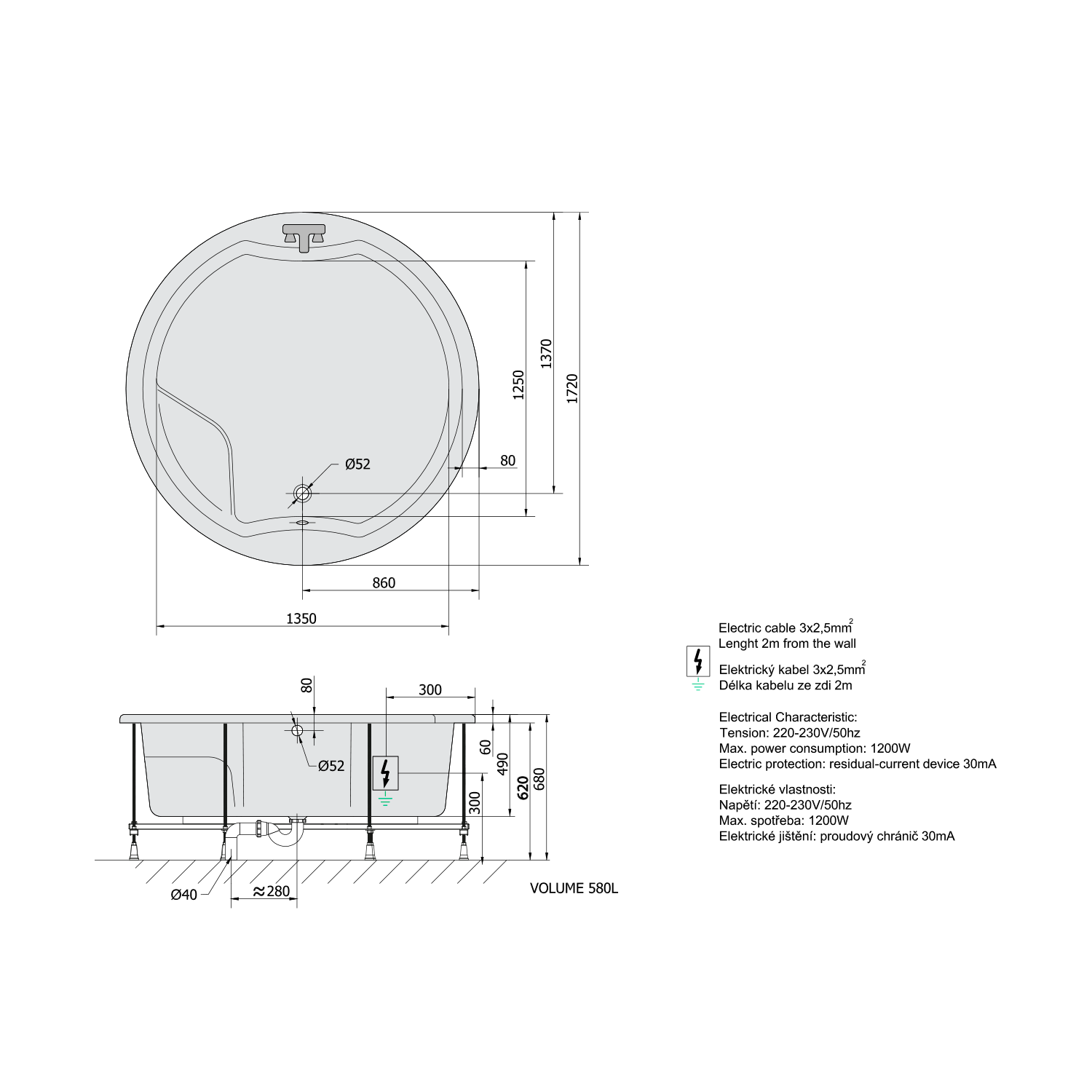 4.1 | Vitrine Banyo Baignoire balnéo ROYAL ROUND, 172 x 172 x 49 cm, Highline Hydro-Air, chromée Guebwiller 0