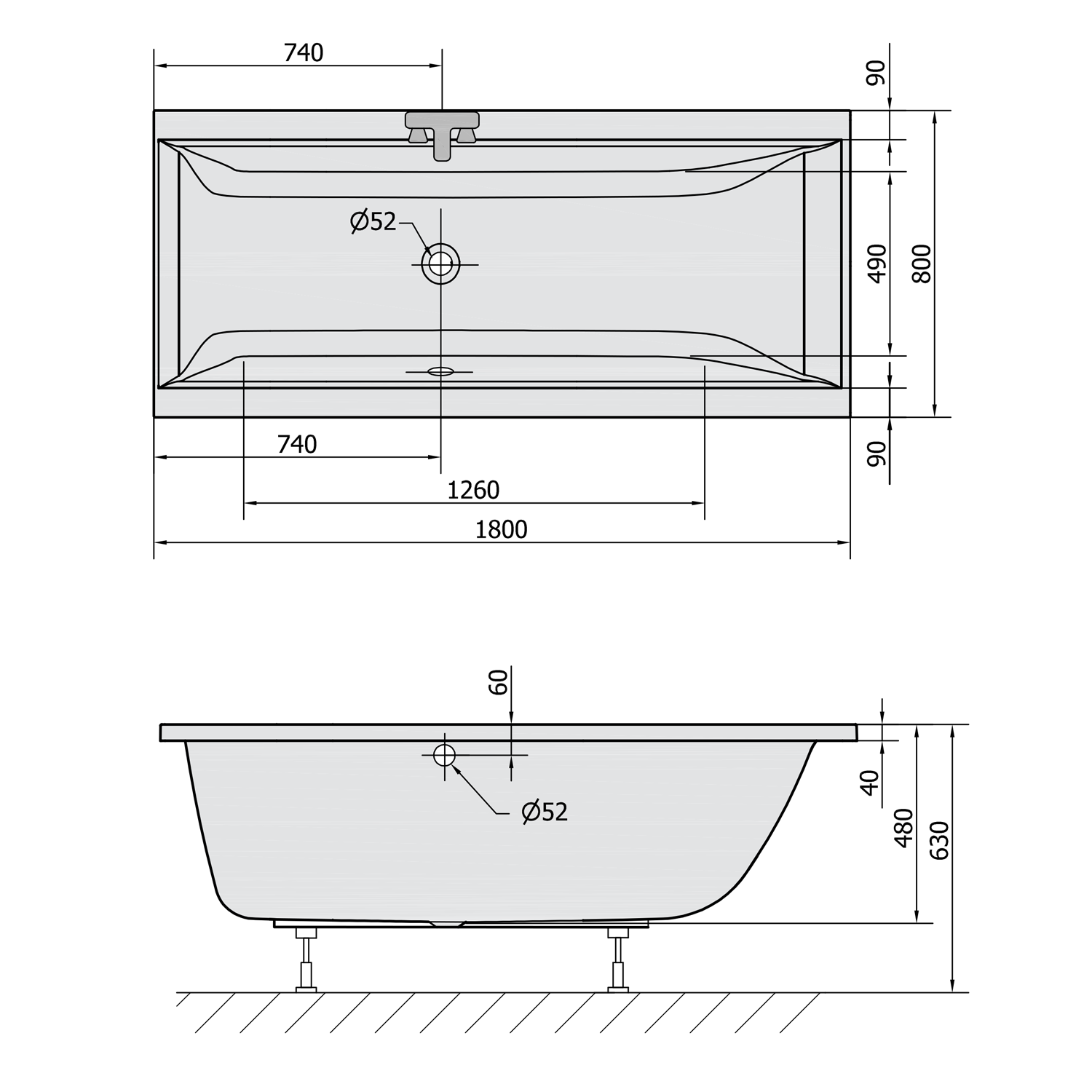 Baignoire rectangulaire CLEO 180x80x48cm, noir mat Wittenheim 0