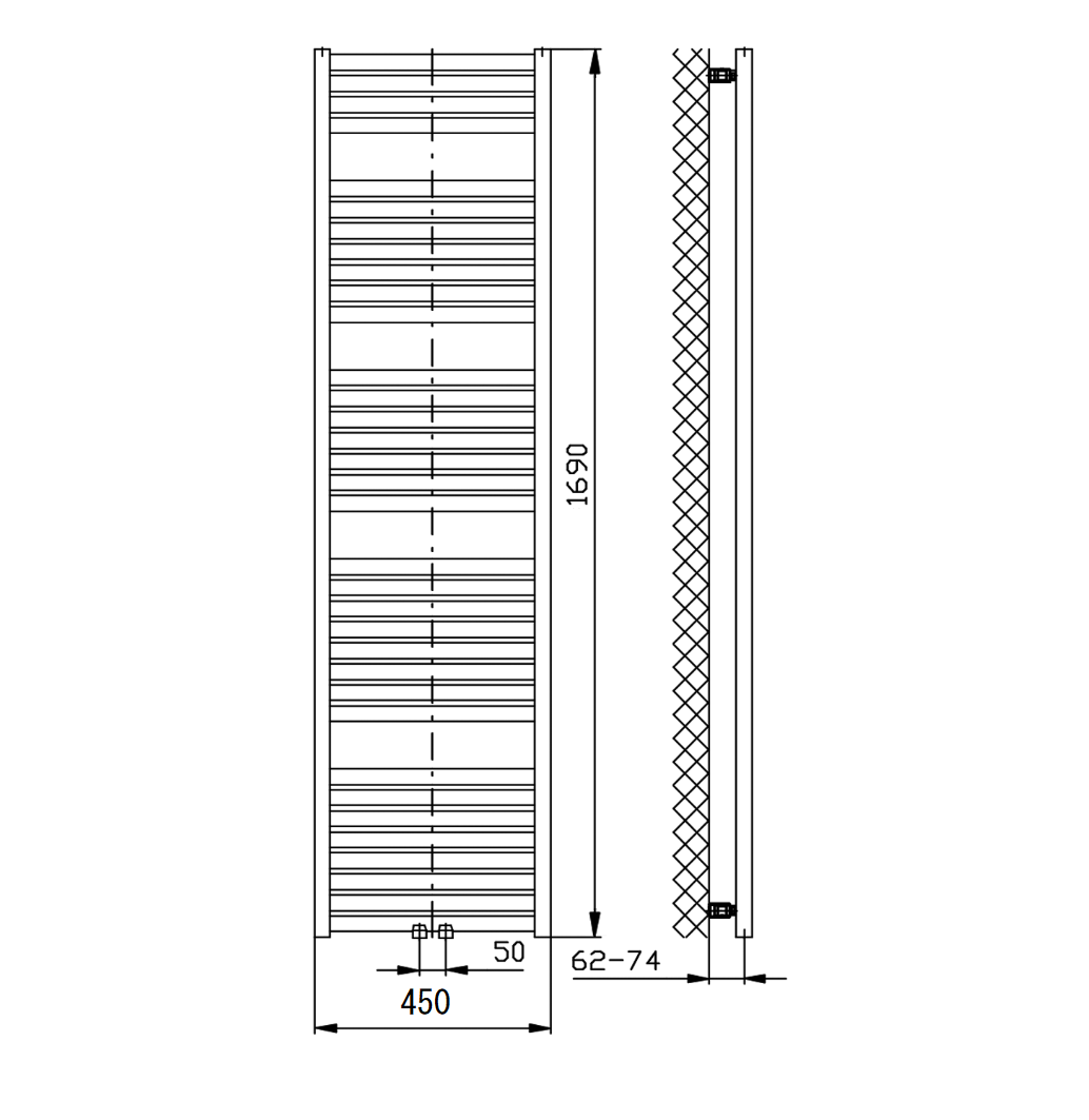 Radiateur de salle de bain TONDI 450&#215;1690 mm, raccordement central, noir mat Saint-Louis 0