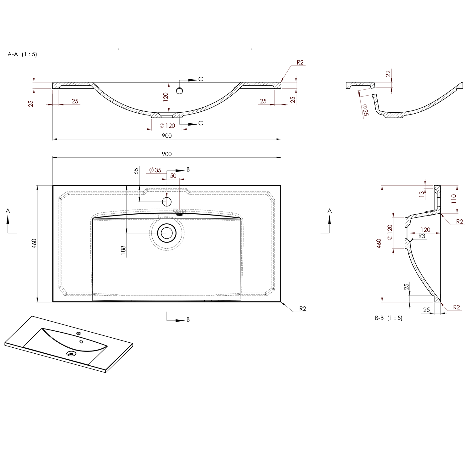 6.2 | Vitrine Banyo Ensemble de salle de bain AMIA 90, chêne Texas Wittenheim 0