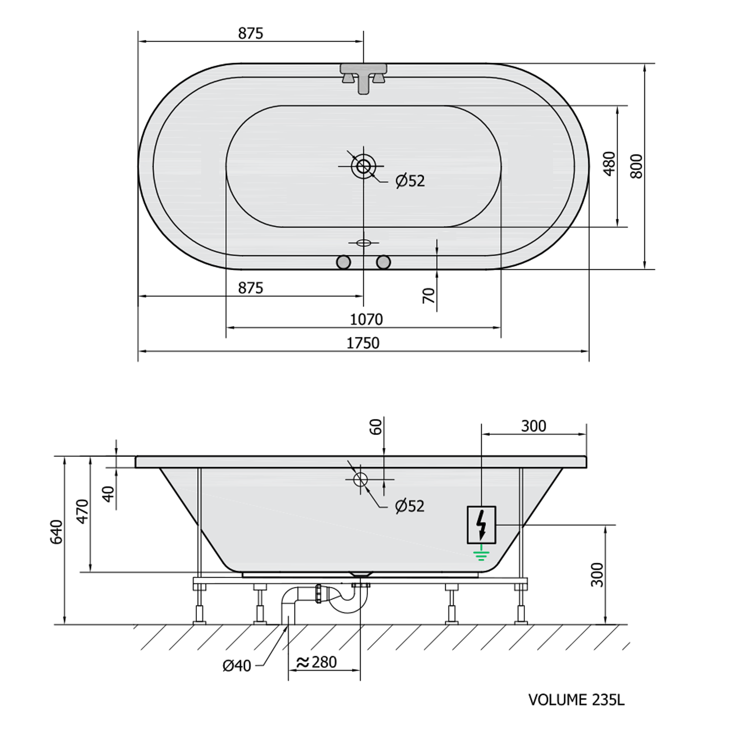 7 1 | Vitrine Banyo Baignoire balnéo VIVA O, 175 x 80 x 47 cm, Attraction Hydro-Air, chrome Audincourt 0