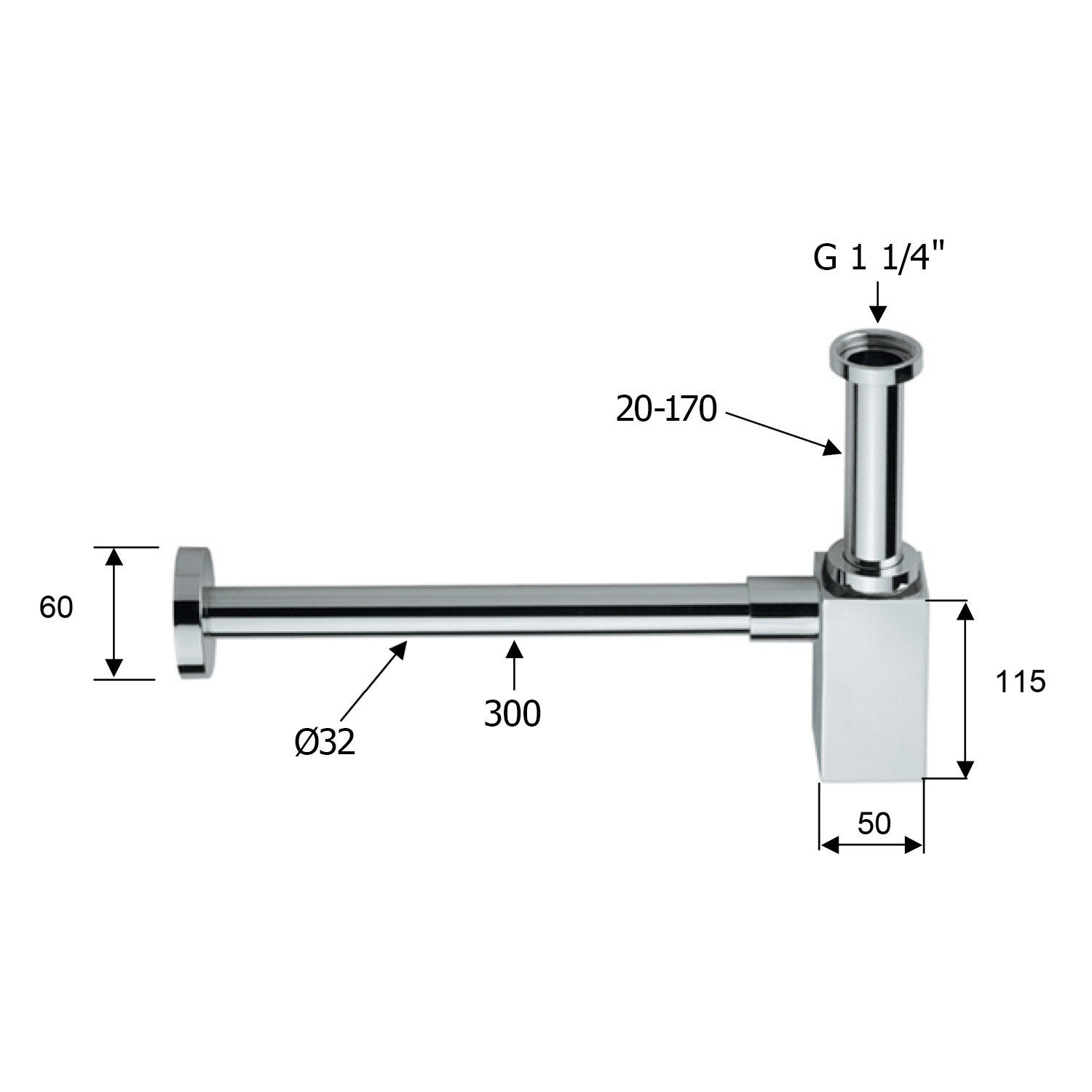 Siphon de lavabo carré 5/4&#8243; (diamètre 32 mm), noir mat Mulhouse 0