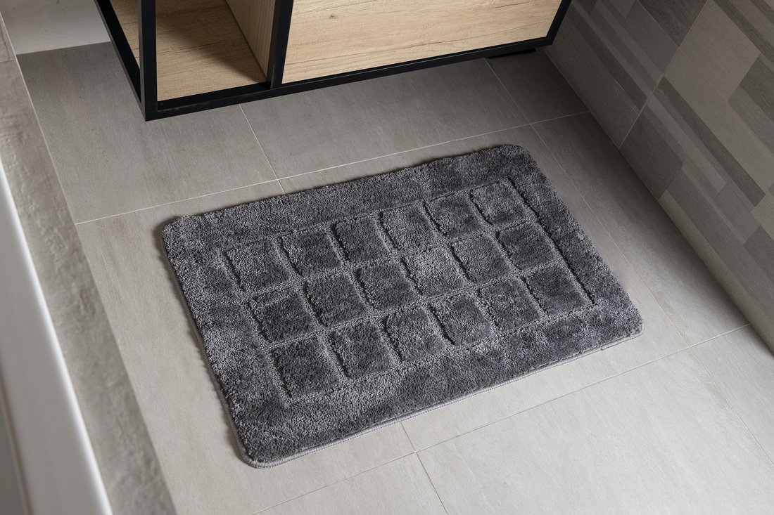 Tapis de bain DELHI 50x80cm antidérapant, 100% polyester, gris foncé Mulhouse 0