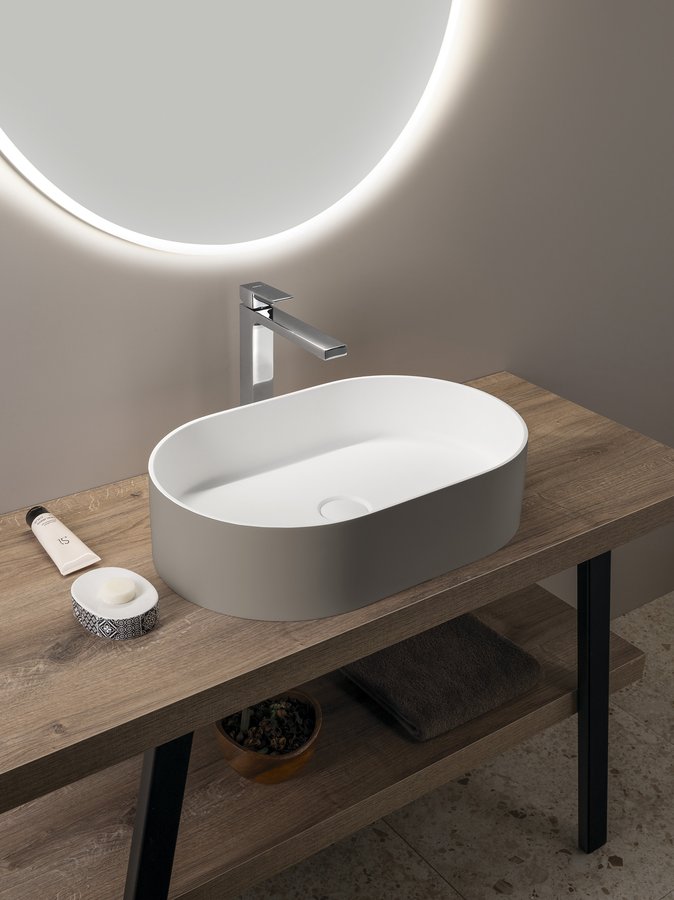 9.4 | Vitrine Banyo Vasque à poser THIN, Rockstone, 55x35cm, agila/blanc mat Guebwiller 0