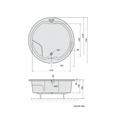 Baignoire ronde ROYAL avec support. Cadre 172 x 172 x 49 cm, blanc Riedisheim 0