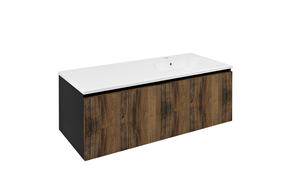 Meuble vasque LOREA 121x46x51,5cm (90+30cm), gauche, chêne collingwood/noir mat Kingersheim