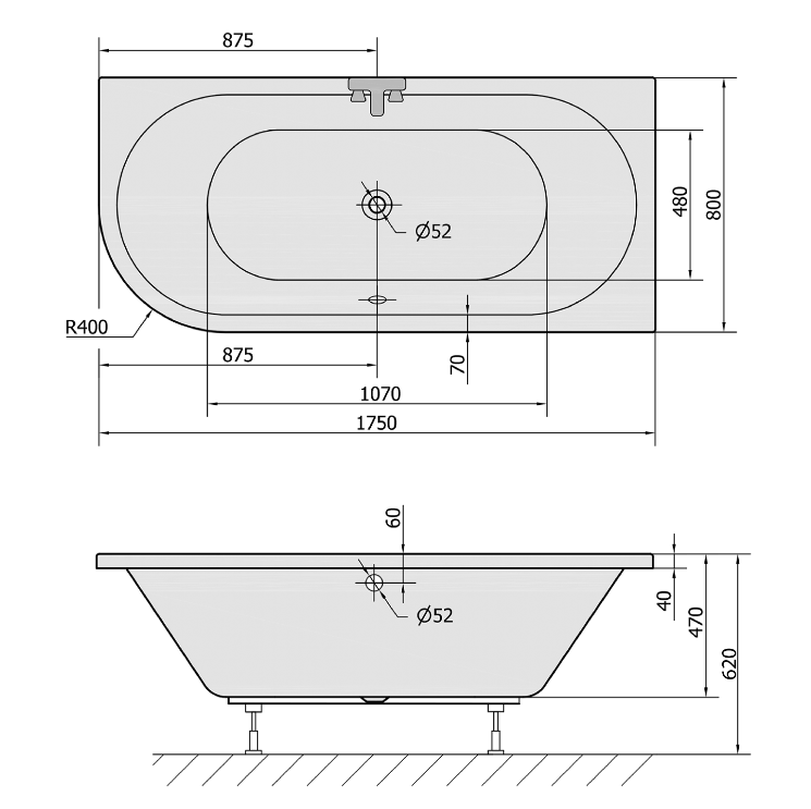 Baignoire asymétrique VIVA R 175 x 80 x 47 cm, noir mat Illzach 0