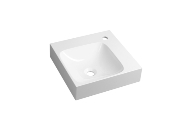 Lavabo d&#8217;angle EMONA, marbre coulé 40x40cm, blanc Audincourt