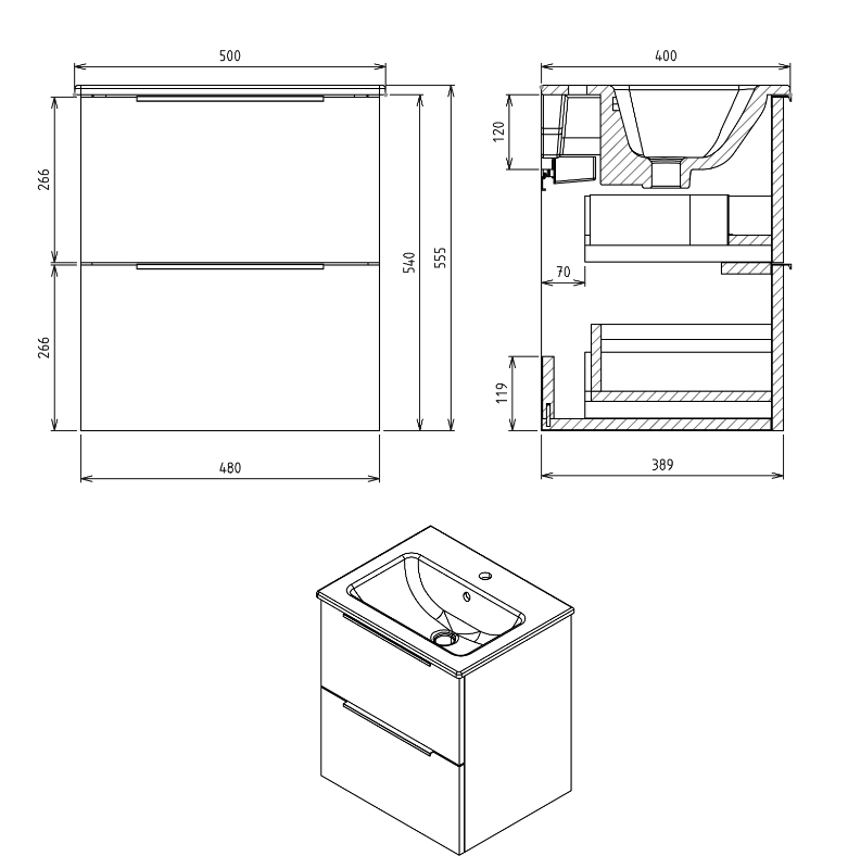 CAPTURE DECRAN 335 | Vitrine Banyo Meuble sous-vasque CIRASA 48x54x39cm, bande carina Belfort 0