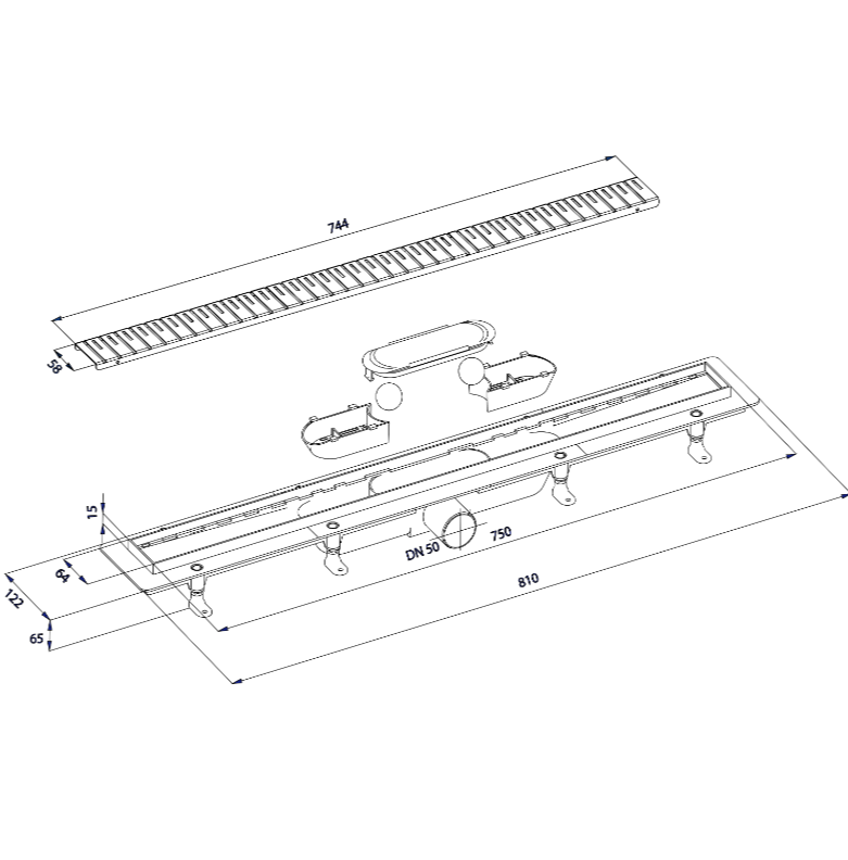 CAPTURE DECRAN 349 | Vitrine Banyo Siphon de sol KLAVER avec grille en acier inoxydable, L-810, DN50 Rixheim 0