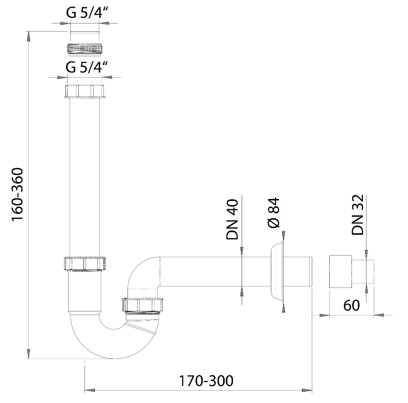 Siphon de lavabo U 5/4&#8243;, DN40, blanc Wittenheim 0